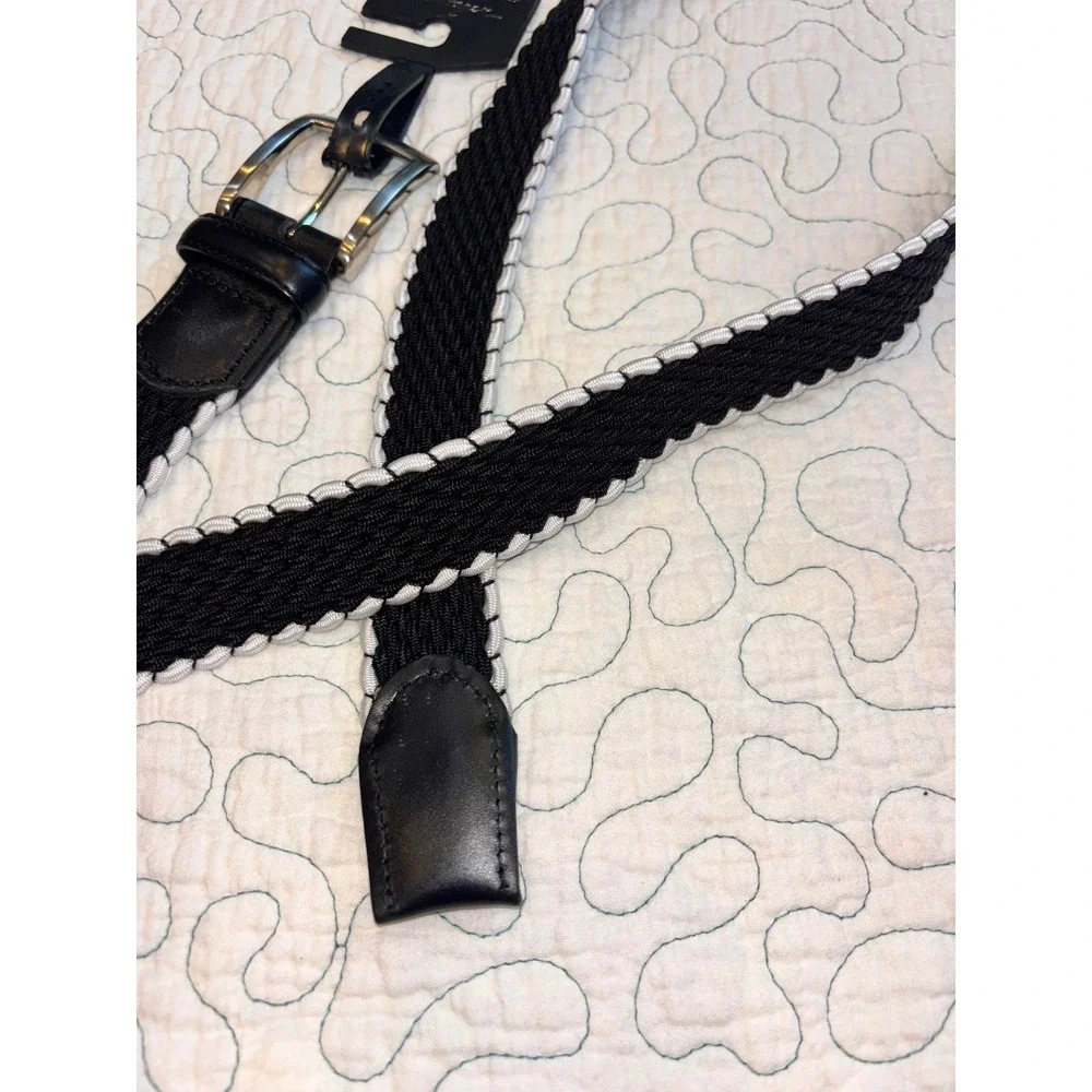 Walter Hagen Mens Braided Golf Belt Black White Whipstitch Large 38-40